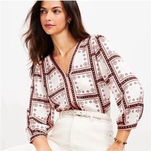Loft Windowpane Button down Blouse size medium NWOT